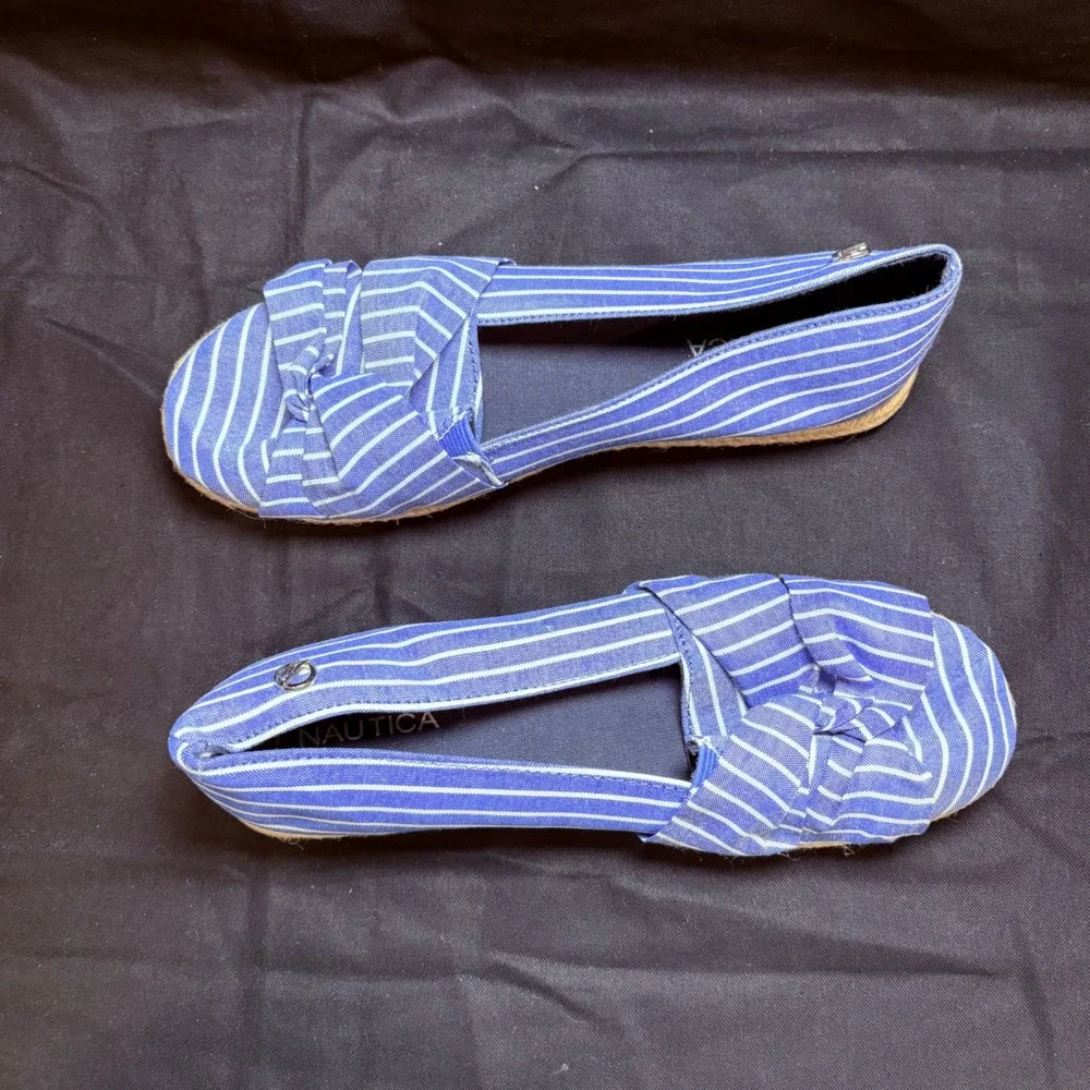 Nautica Idelle Womens Blue White Striped Knotted Bow Espadrille Flats Size 8.5